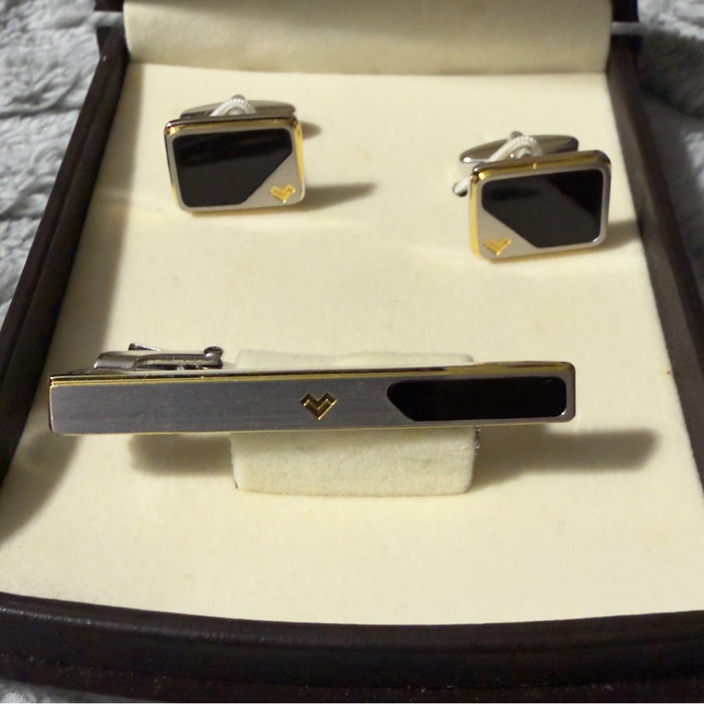 Mario Valentino Black and Gold Cufflinks Set